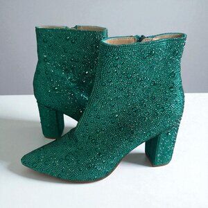 BETSEY JOHNSON Cady Green Rhinestone Boots Size 6.5